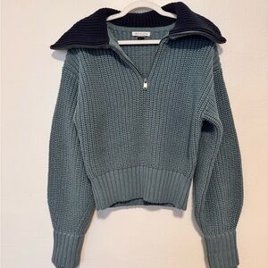 Athleta Two-Tone Blue and Navy Cowl Sweater